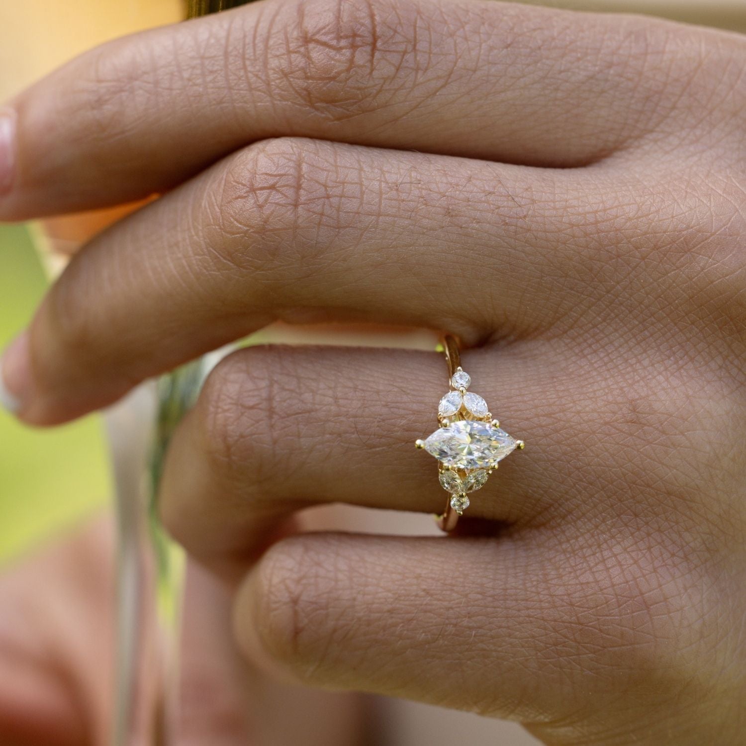 Marquise Shaped Three Stone Lab Grown Diamond Engagement Ring